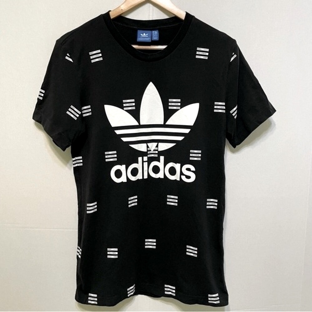 Adidas Big Logo Shirt Adult M Spell Out Black All Over Japanese 3 Stripe Mens